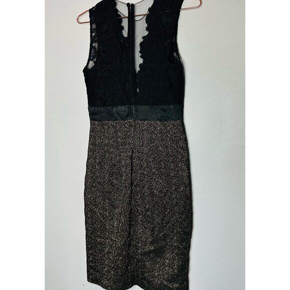 Theia Gold & Black Midnight Lace Crewneck Lace See Through Sheath Dress Size 6 - Picture 5 of 16
